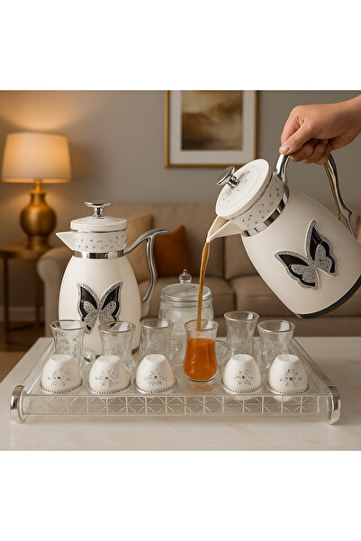 Radin Thermose Set Of 22Pieces 2Pc Thermose 6Tea Cups With 6soucers 6Cawa Cup 1Tray 1Sugar Bowl For Home