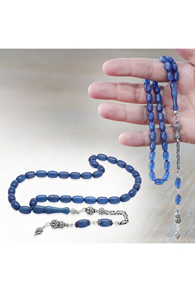 Tesbihane 925 проба срібний королівський ланцюжок з бахромою, спеціальний виріз, перламутровий синій, стискаючий бурштиновий чотки