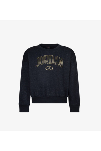 Nike Hanorac pentru fete Jordan cu detalii aurii negre, din material șardonat...