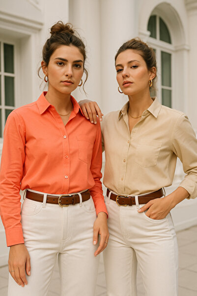 Rich Γυναικείο πουκάμισο με λεπτομέρεια τσέπης από ποπλίνα, λουλούδι ρόδι-εκρού, 2 συσκευασίες