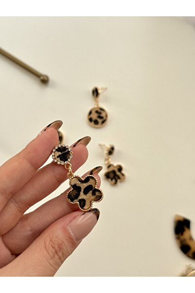 YOUES JEWELRY Çelik Minimal Leopar Desenli Sallantılı Lüx Kadın Küpe