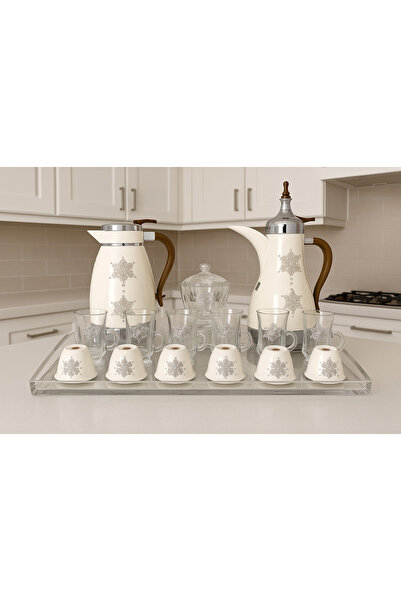 Radin طقم ترموس من 22 قطعة، 2 ترموس، 6 أكواب شاي مع 6 ملاعق، 6 أكواب قهوة، صينية واحدة، وعاء سكر واحد للمنزل