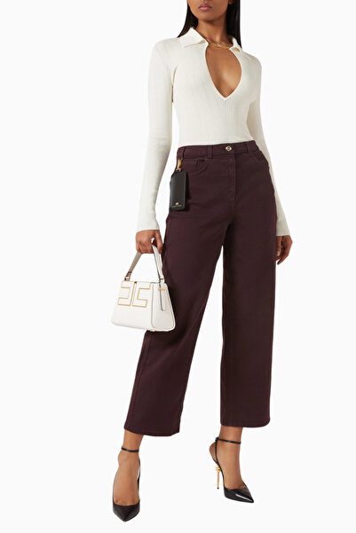 Elisabetta Franchi Mini Çanta Detaylı, Kısa Paça Straight Fit Denim Jean