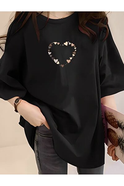 FUFLUNS TRIOC DE DAMA OVERSIZE CU GAT BICICLETA CU IMPRIMARE IN FORMA DE INIMI