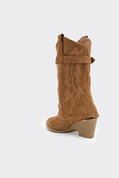 derinet Desenli Hakiki Deri Kadın Çizme