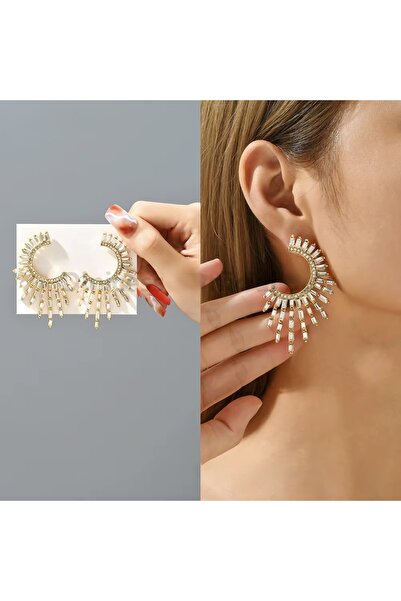 ZENA ACCESSORİES Ressia Zirkon Kaplama Gold Çelik Küpe