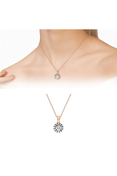 Tesbihane Elmas Görünümlü Tektaş Elmaz Montür 925 Ayar Gümüş Kolye