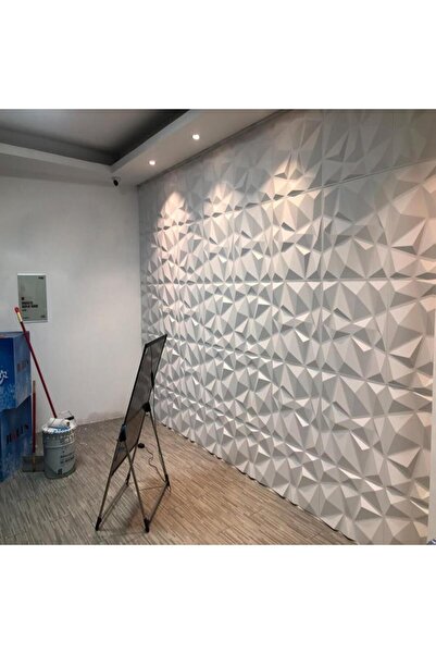 Renkli Duvarlar 1m² (50cmx50cm 4 Adet) Beyaz 3D ABS PVC Geometrik Desenli Dayanıklı Duvar Paneli Silinebilir