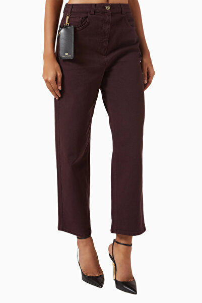 Elisabetta Franchi Mini Çanta Detaylı, Kısa Paça Straight Fit Denim Jean