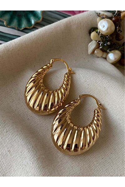 Vitastyle Gold Color Screw Detail 316L Steel Earrings 3.5 cm