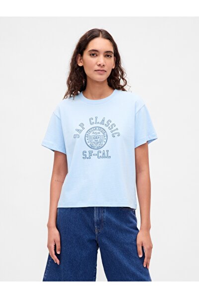 GAP Kadın Açık Mavi Relaxed Logo T-Shirt