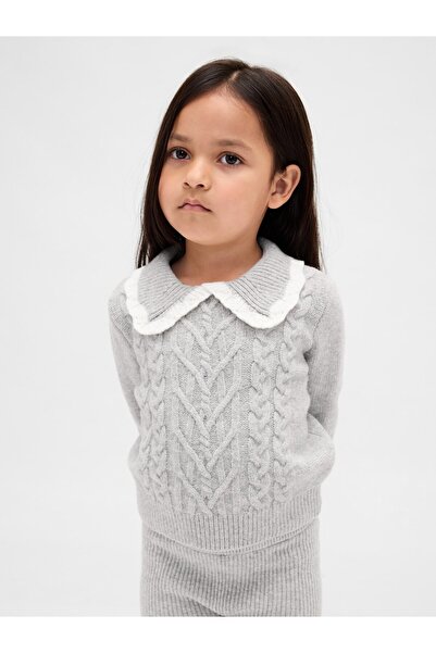 GAP Kız Bebek Gri CashSoft Yaka Detaylı Kazak