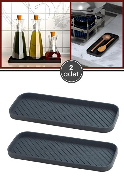 Flora 2 Adet Silikon Tezgah Üstü Altlık, Yağdanlık Sirkelik Sabunluk Altlığı + Kepçe Kaşık Matı 2’li Set