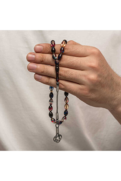 STUMBANNG مسبحة صلاة من العنبر المضغوط بشراشيب فضية