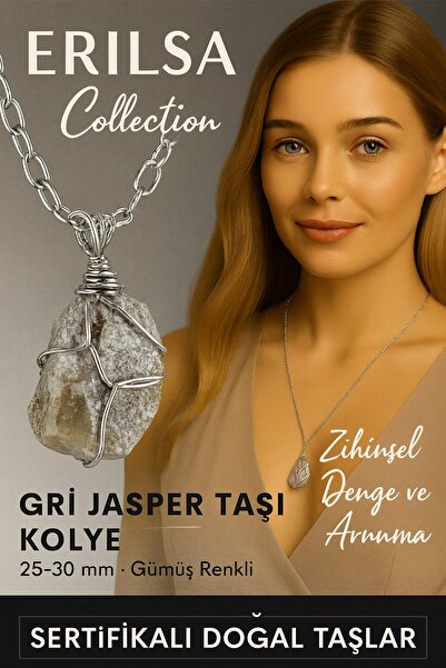 Erilsa Certified Raw Natural Gray Jasper Stone Pendant – 25-30 mm Balance and...