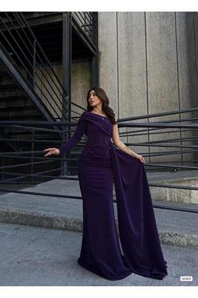 Modafeminen Вечерна рокля с едно рамо от пайети с шлейф 583031 ЛИЛАВ