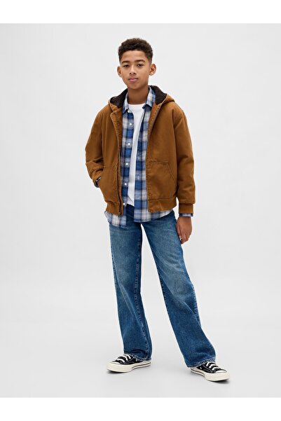GAP Erkek Çocuk Açık Kahverengi Sherpa-Lined Canvas Canvas Denim Ceket