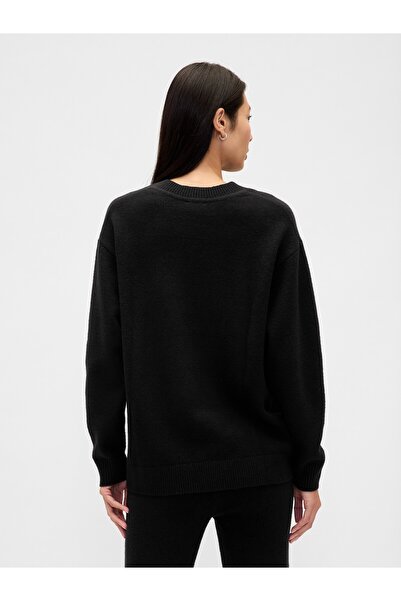 GAP Kadın Siyah CashSoft Oversized V-Yaka Kazak