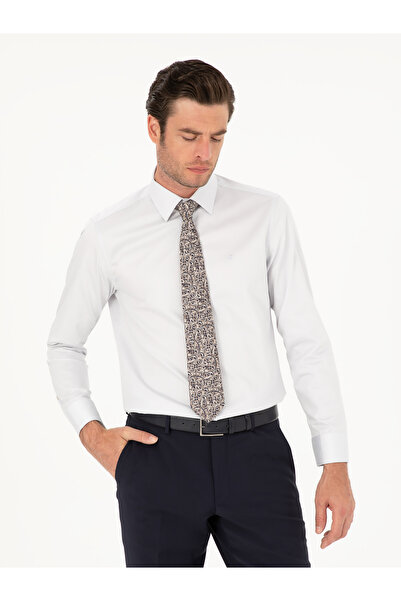 Cacharel Light Gray Slim Fit Long Sleeve Basic Shirt 50285570-Vr001