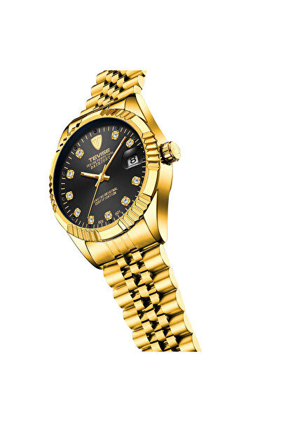 Tevise Ανδρικό ρολόι χειρός Classic Mechanical Automatic από ανοξείδωτο ατσάλι, χρυσό/μαύρο