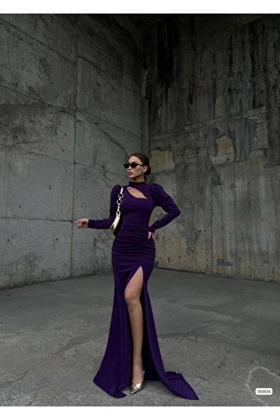 Modafeminen Esnek Simli Kumaş Yarım Balıkçı Yaka Ön Dekolte Büzgü Detyalı Abi...