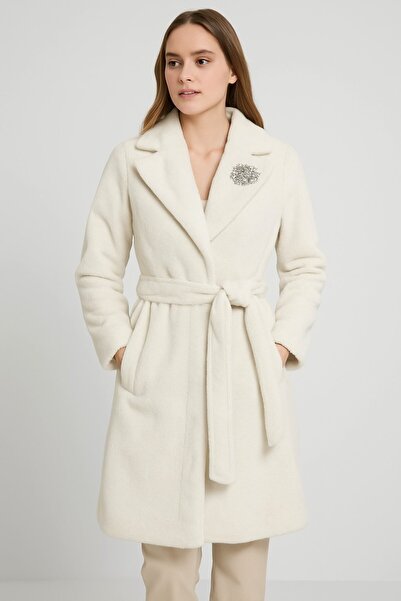 Moodbasic Taş Aksesuarlı Peluş Kürklü Kaban 1401-26k