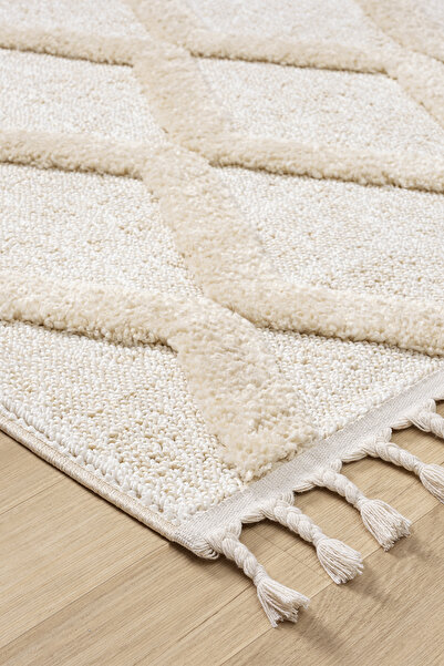 SİMEREV HALI HOME CONSEPT Yumuşak Bej Krem Bukleli Ve Havlı Iskandinav Dokuma...