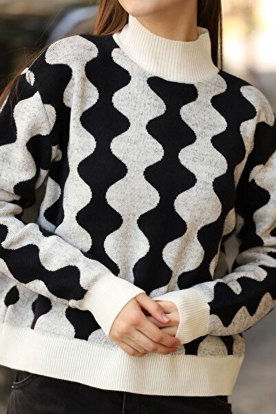 VELLICHOR PULOVER TRICOTAT CU MOTIVE-NEGRU ALB