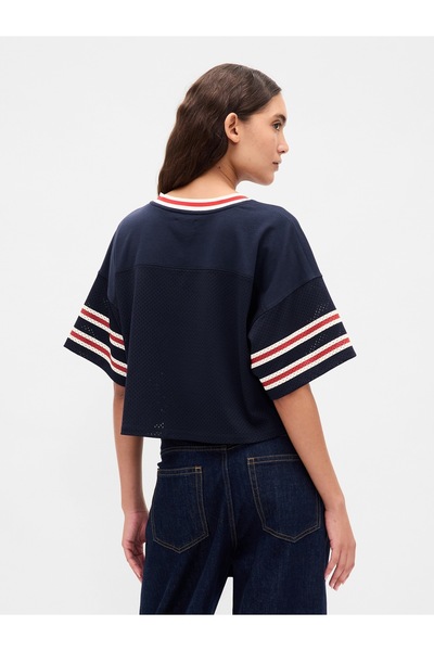 GAP Kadın Lacivert Organik Pamuk Crop Jersey T-Shirt