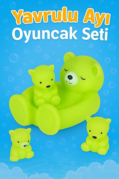 hak-iş oyuncak Filede Yavrulu Ayı Vinil Oyuncak Seti – 4’lü Sevimli Banyo Oyu...
