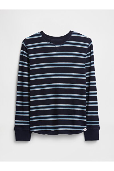 GAP Erkek Çocuk Lacivert Stripe Waffle-Knit T-Shirt