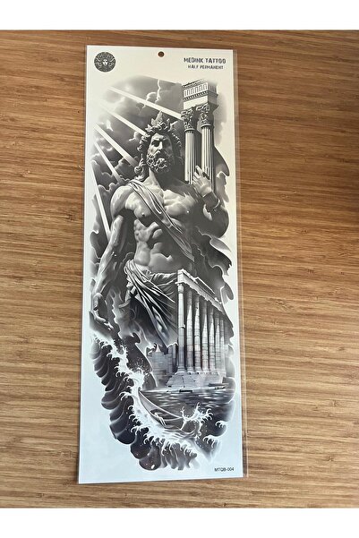 Airbrush Tattoo Zeus 1 Hafta Kalıcı Tam Kol Bacak Yapıştırma Geçici Dövme 46 CM