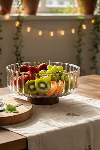 Amandus Luvia - Akasya Standlı Cam Kase Cam Sunum Meyve Tabağı Salata Kasesi
