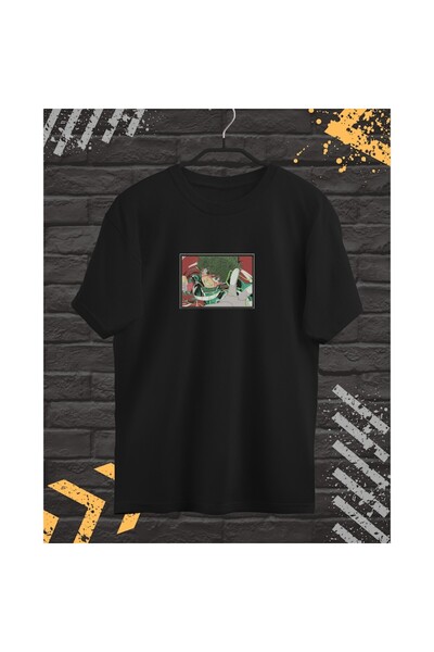 OEM Tricou Barbati cu Broderie si Imprimeu, Izucu Midoriya, Bumbac, Negru, XL INTL