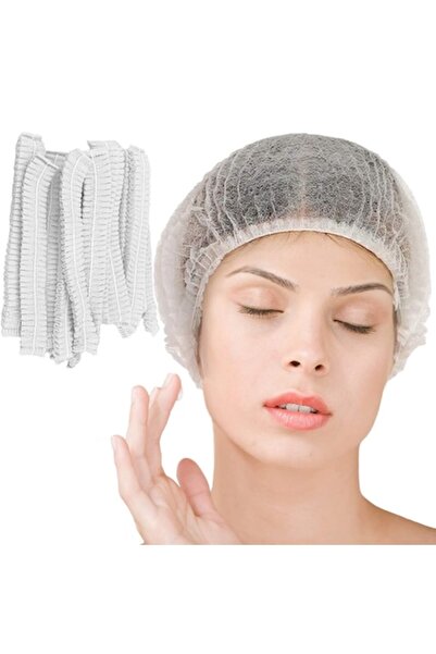 OEM Plase de păr albe de unică folosință, pachet de 100, capace elastice pentru cap, capace bufante, capace sanitare pentru alimente