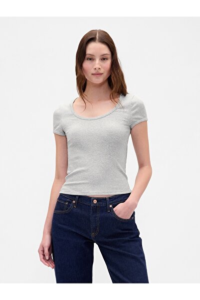GAP Kadın Gri Modern Fitilli Scoop Crop T-Shirt