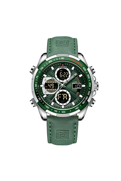 Naviforce Ανδρικό Ρολόι Χρονογράφος με Ψηφιακό Πράσινο Δερμάτινο Λουράκι