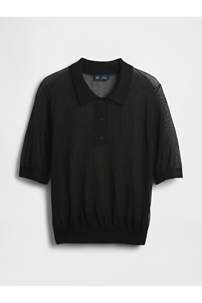 GAP Kadın Siyah Şeffaf Kısa Polo Kazak