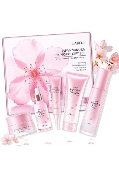 LAIKOU مجموعة ساكورا للعناية بالبشرة - مجموعة من 5 قطع مع منظف، تونر، سيروم، ...