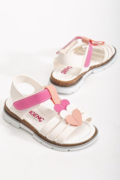 Dilimler Ayakkabı Şirin Genç Orthopedic Heart White Fuchsia Girls' Sandals