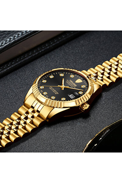 Tevise Ανδρικό ρολόι χειρός Classic Mechanical Automatic από ανοξείδωτο ατσάλι, χρυσό/μαύρο