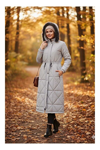 KMKkombin Women's Quilted Waist-Tieded Medium-Length Puffer Jacket Coat 205