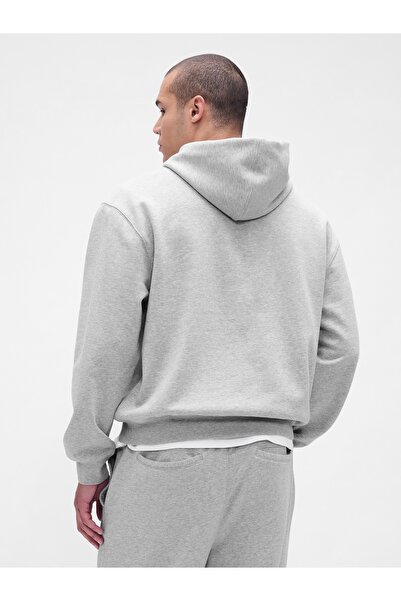 GAP Erkek Gri Heavyweight Oversized Logo Kapüşonlu Sweatshirt