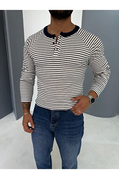 Combineman35 Чоловічий смугастий светр з ґудзиками