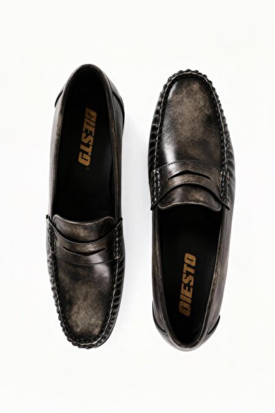 GIESTO Black Gray Effected Loafer Shoes