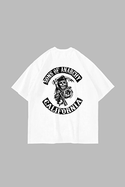 Bak Moda Λευκό μπλουζάκι με στάμπα Sons Of Anarchy Oversize Unisex