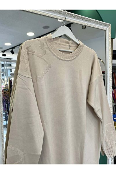 MERAM BUTİK Adn Thin Knitwear Flowered Tunic - Stone - 2