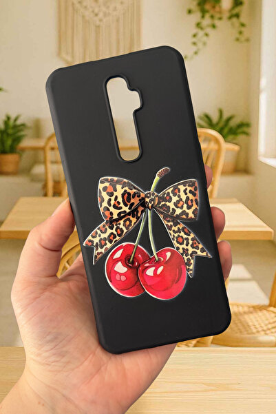 Vip Case Xiaomi Redmi 9 Uyumlu Kiraz Leopar Fiyonk Desenli Silikon Darbe Emici Rubber Kılıf