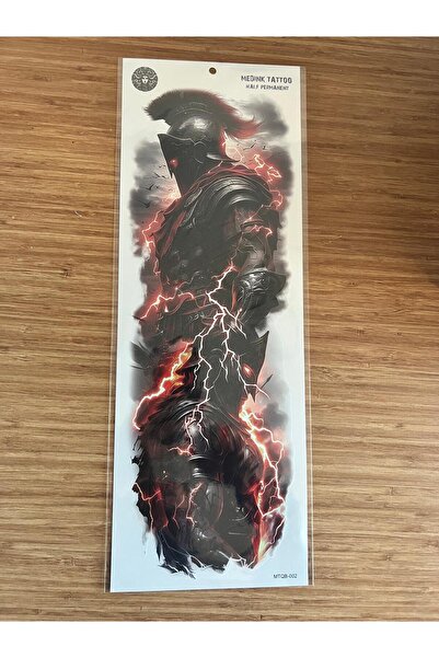Airbrush Tattoo Savaşçı 1 Hafta Kalıcı Tam Kol Bacak Yapıştırma Geçici Dövme 46 CM