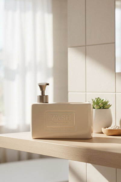 Amandus Pure - Κεραμικός διανομέας υγρού σαπουνιού με θήκη για σφουγγάρι Δοχείο σαπουνιού με θήκη για σφουγγάρι Οργανωτής κουζίνας μπάνιου